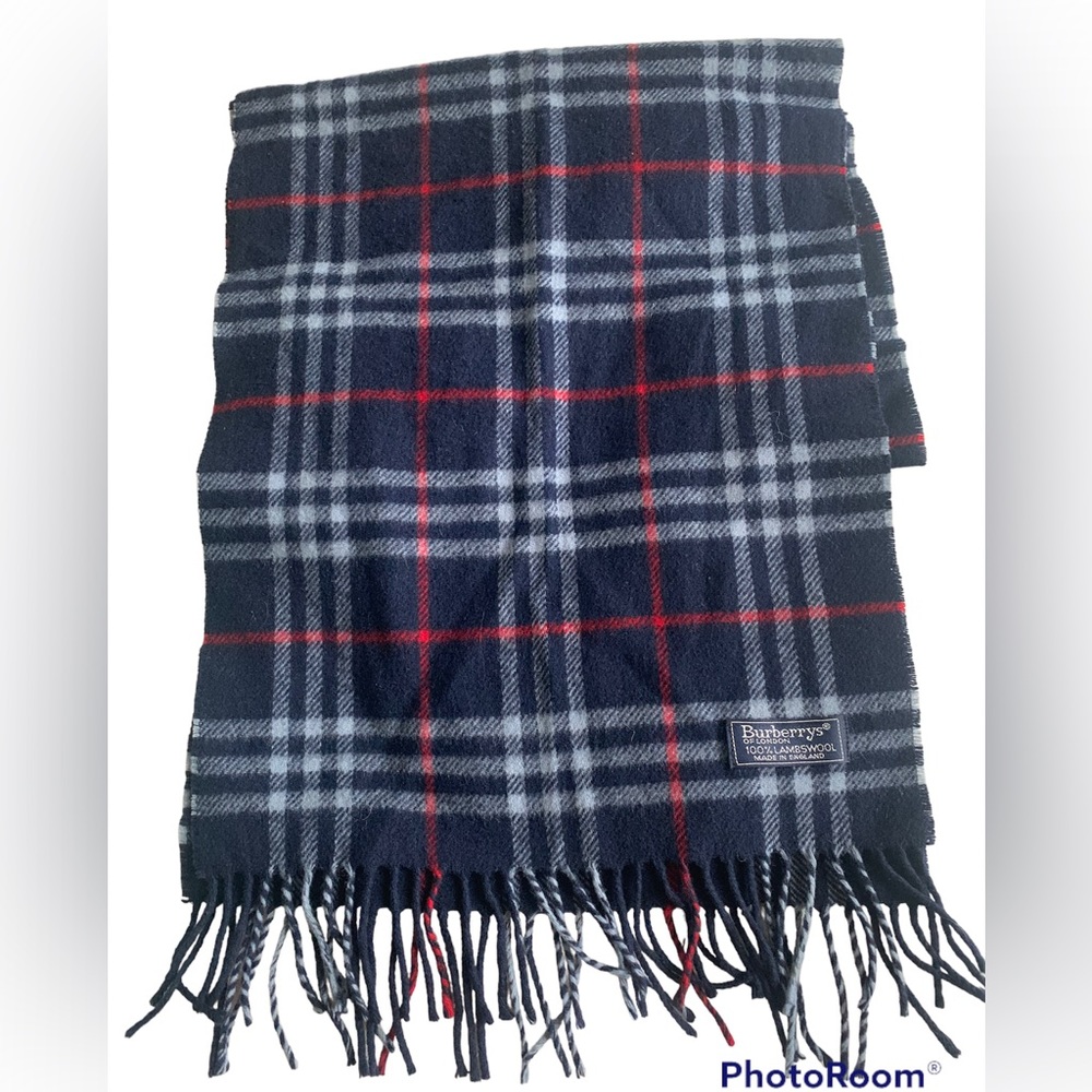 Vintage Burberry Lambswool Blue Novacheck Scarf